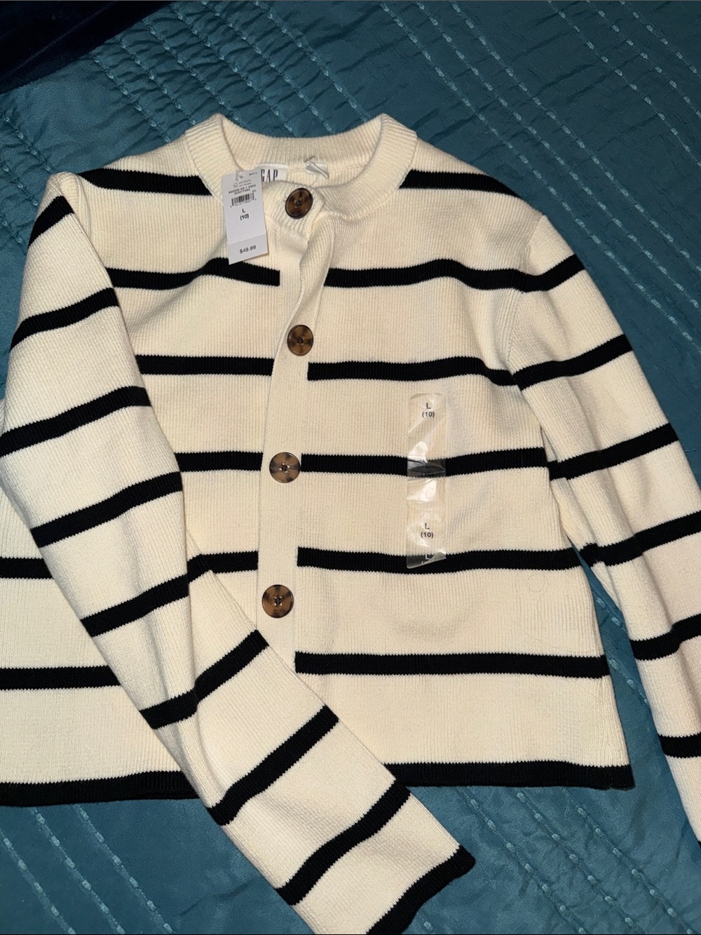 GAP Cream and Black Striped Button Cardigan